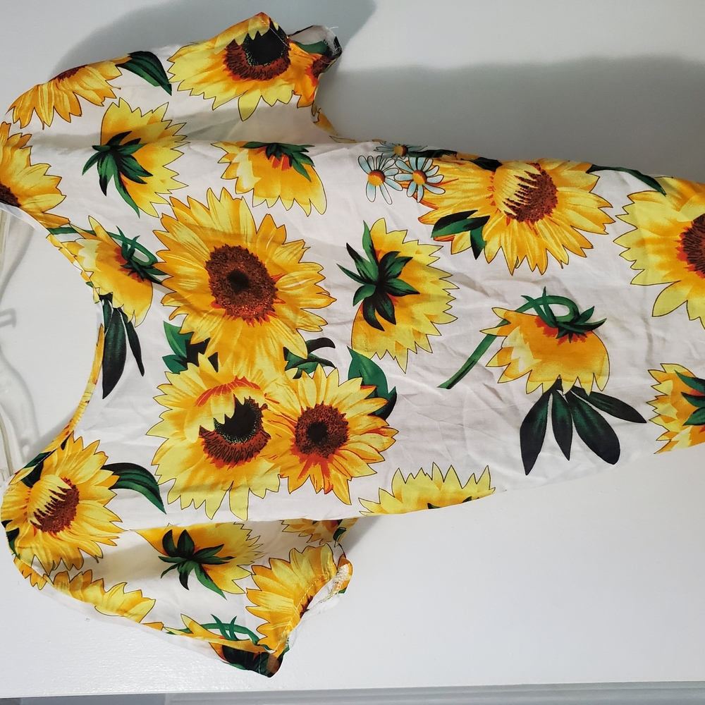 Sunflower Print Backless Shirt